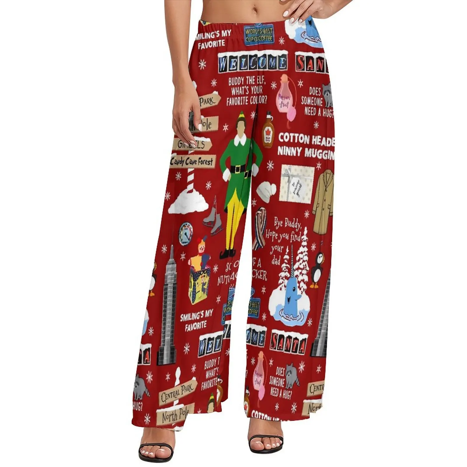 

Christmas Straight Pants Buddy The Elf Collage Casual Wide Pants Female Oversize Korean Fashion Printed Trousers