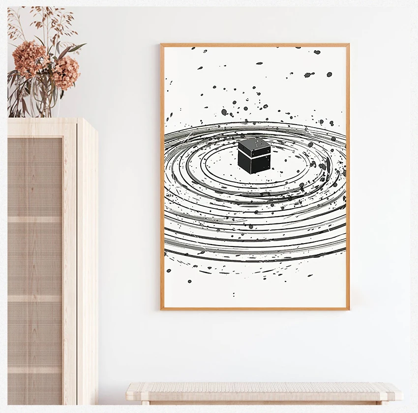 Canvas Painting Muslim Poster Black White Traditional art Picture Home Decor Kabah Illustration Abstract Print Islamic Wall Art