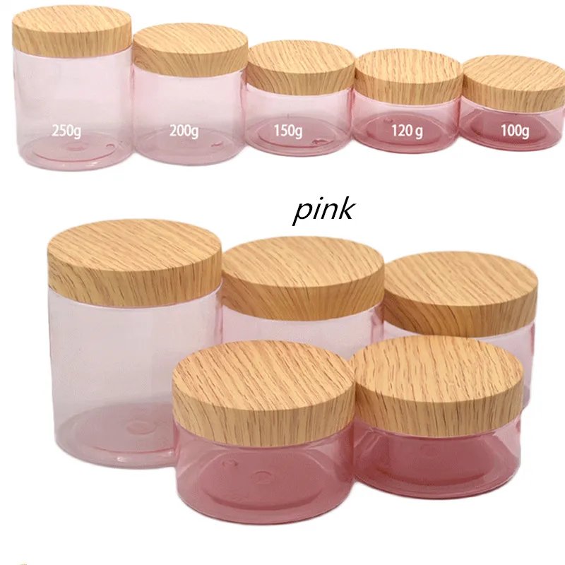 New100/120/150/200g/250g PET Cream Jar Imitation Wood Grain Lid Empty Cosmetic Container Refillable Facial Mask Pot Storage Jar