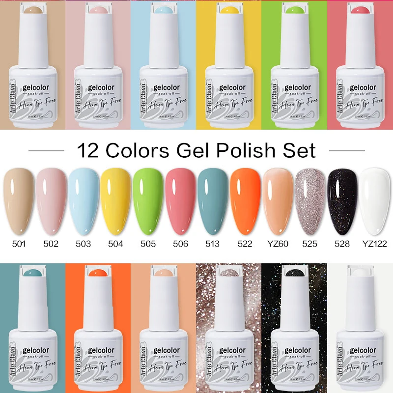 

Arte Clavo 12 шт./компл. 15 мл гель-лак для ногтей HEMA TPO FREE Nails Art Soak Off UV Hybrid Lakiery Hybrydowe Varnish Manicure Gellak