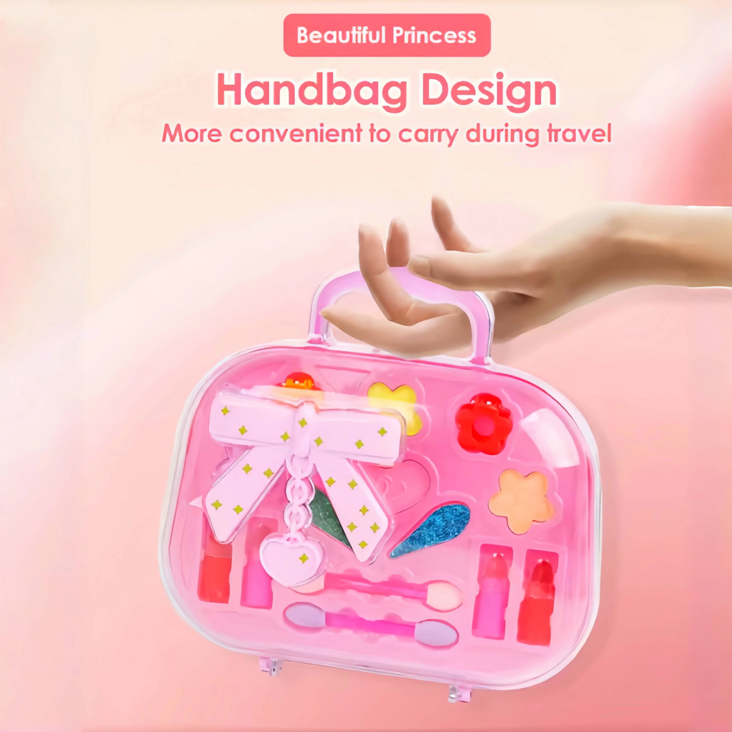 فتاة الأميرة بلاي هاوس لعبة ماكياج التجميل قابل للغسل عينيه مجموعة حقيبة مستحضرات تجميل غير سامة وآمنة هدية عيد ميلاد الفتاة لعبة هدية الهالوين