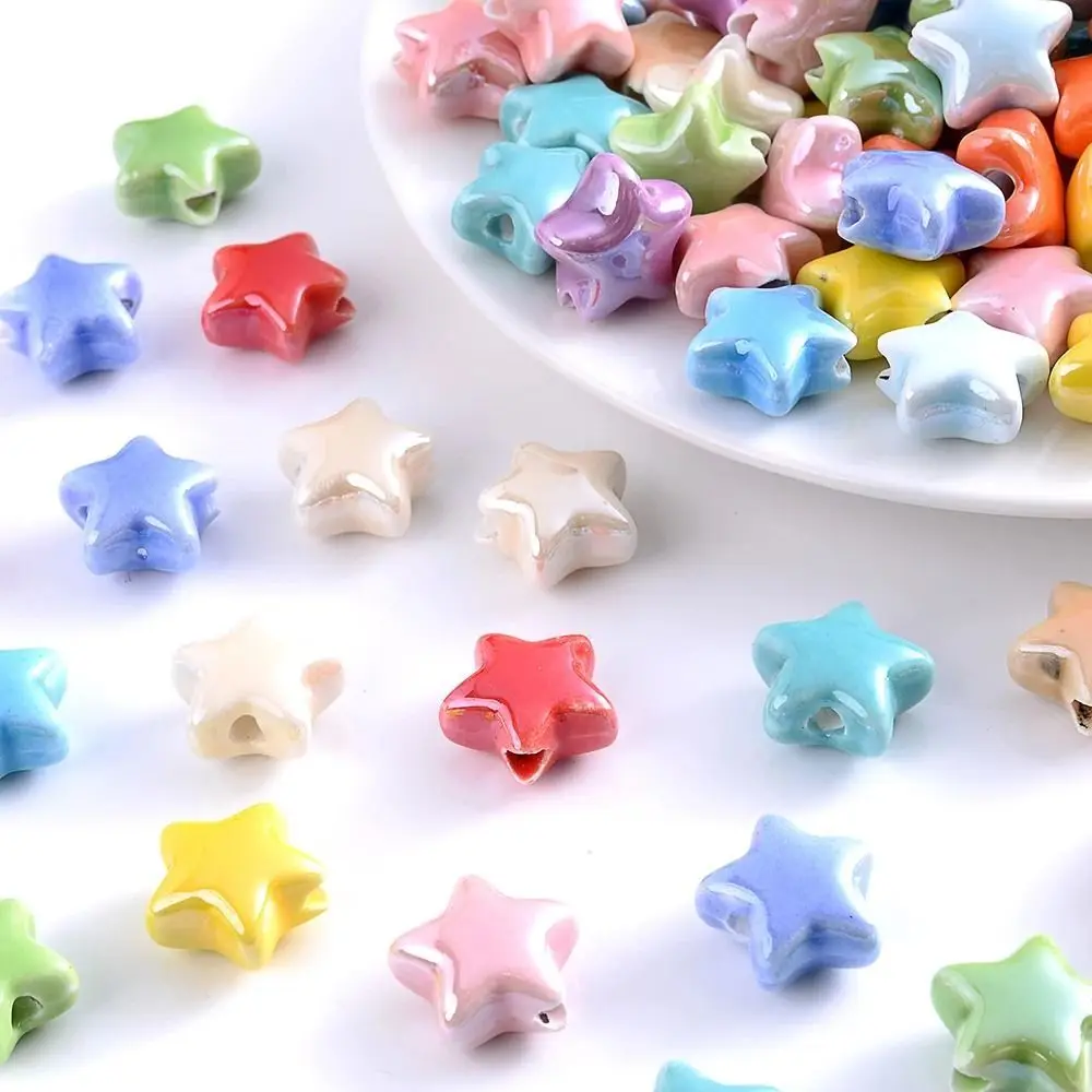 10Pcs 14mm Colorful Star Beads Ceramic Beads For Making Jewelry Porcelain Spacer Beads Bracelet Necklace Charms DIY Accessories