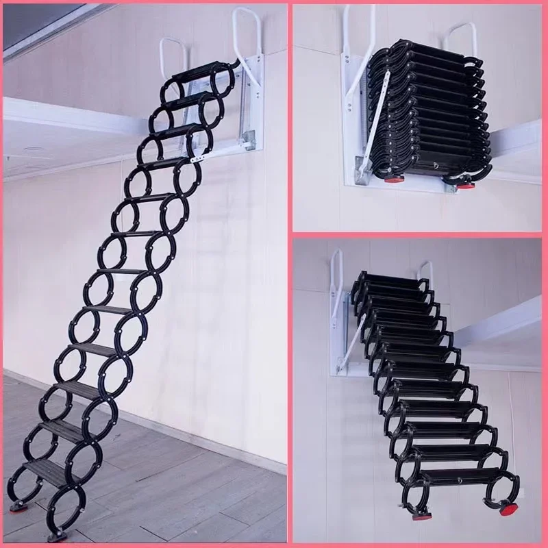 

Wall-mounted telescopic staircase household compartment special indoor and outdoor electric loft thickened villa duplex hidden