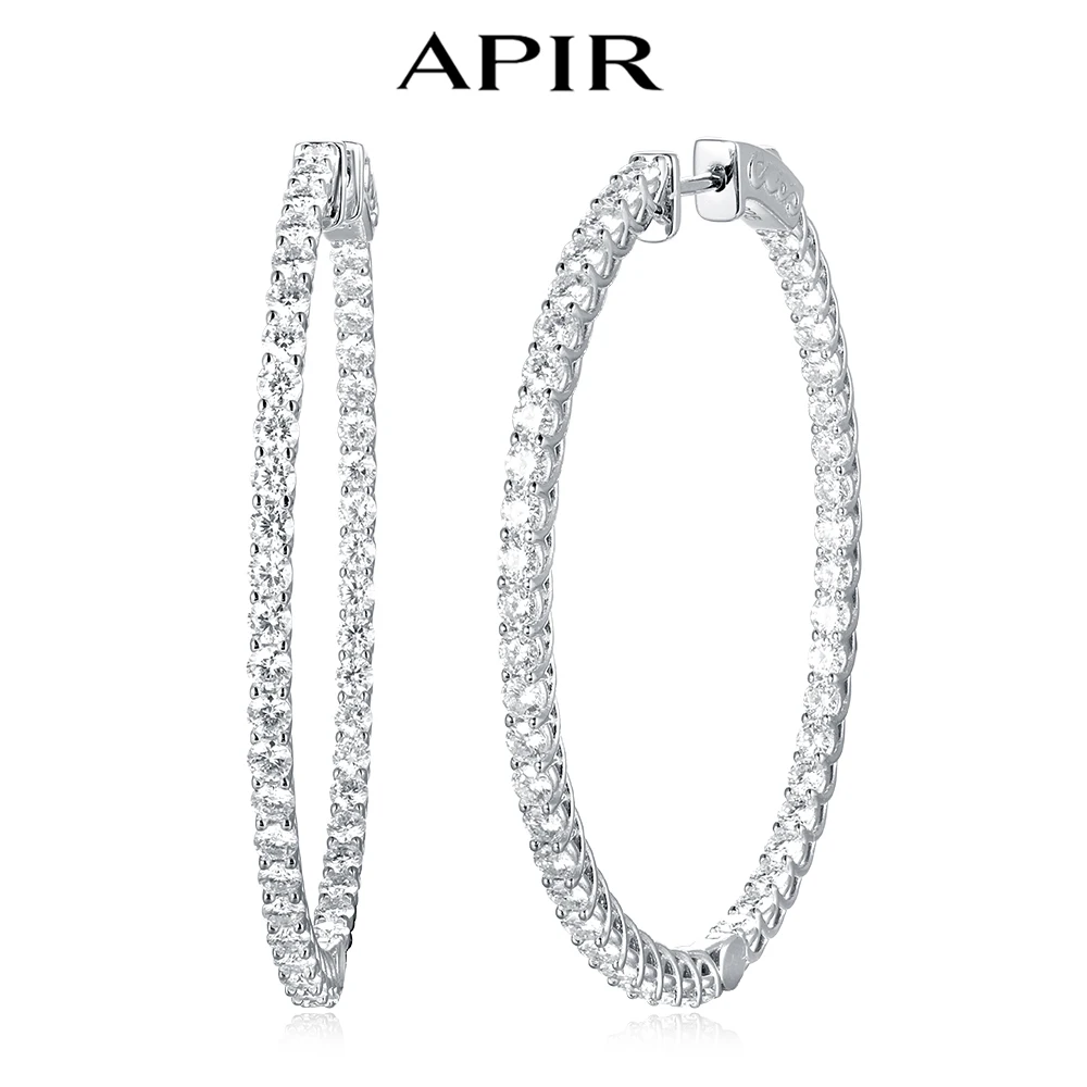 

APIR D Color 50MM Full Moissanite Hoop Earrings for Women 925 Sterling Silver Lab-Created Diamond Big Hoops Party Fine Jewelry