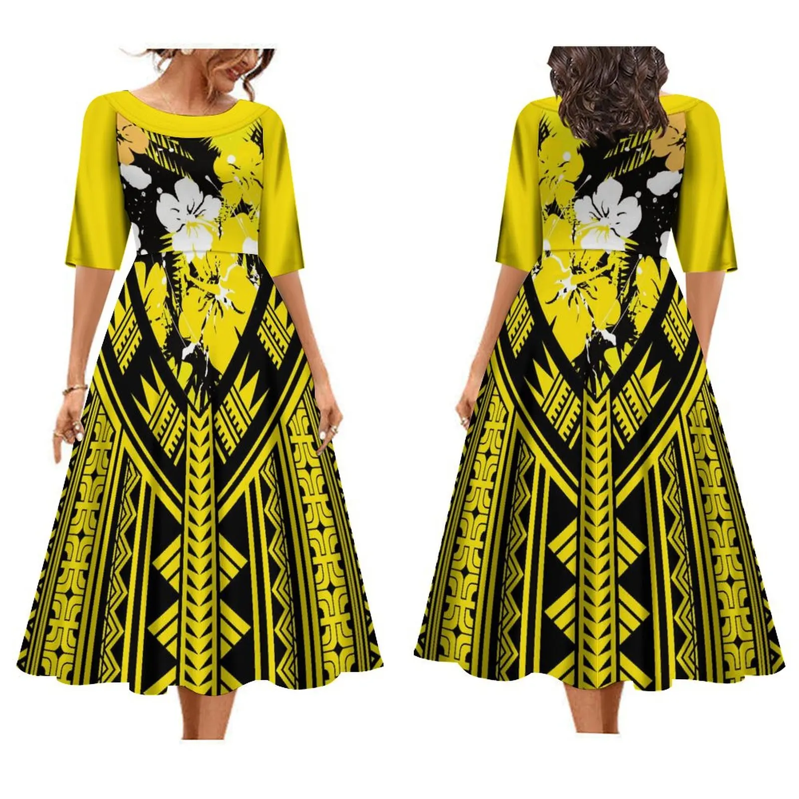 2023 New Design Pacific Ethnic Style O Collar Gown Plus Size 8xl Women'S Party Dress 