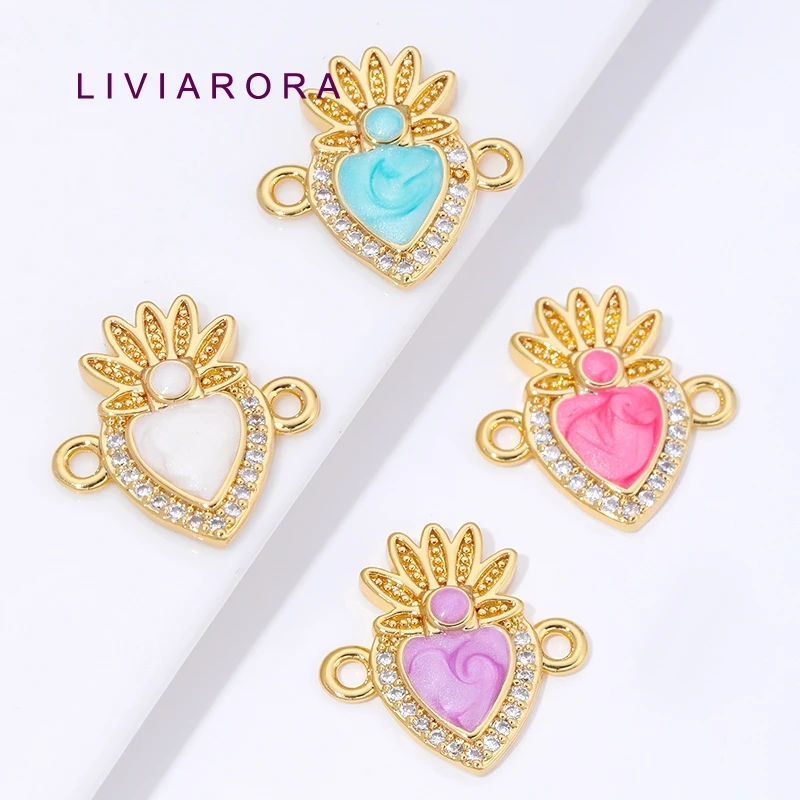 1/2/3Pcs 18K Gold Plated Brass With Zircon Heart Connector Charms For Bracelet Necklace Making Supplies DIY Jewelry Accessories