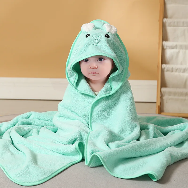 

80cm×80cm Kids Hooded Bath Towel Cape Poncho Coral Fleece Baby Bathrobe with Animal Hood Newborn Swaddle Blanket for Boy Girl