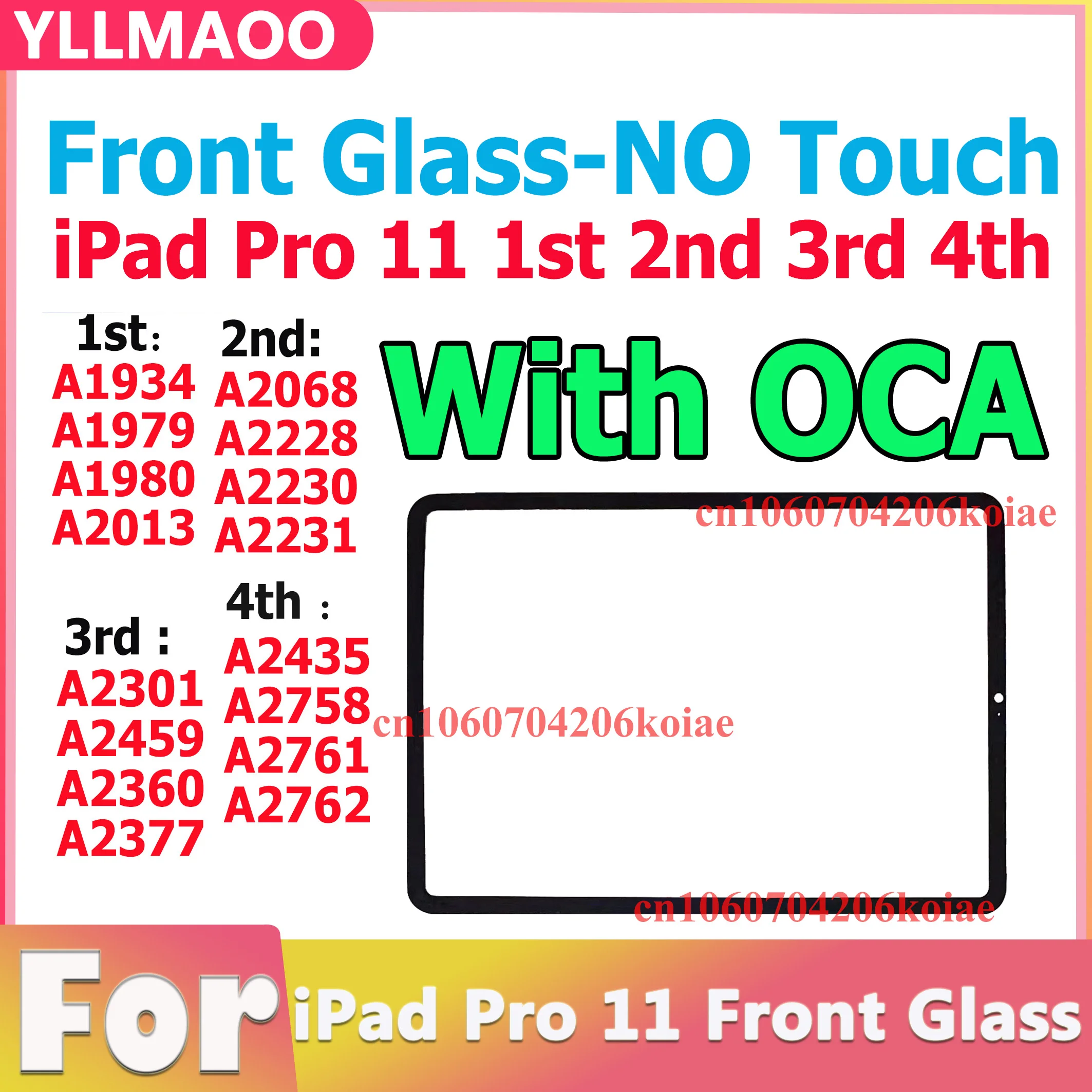 1PCS Glass+Laminated OCA For iPad Pro11 Pro 11 1st 2nd 3rd 4th 2018 2021 A1980 A2013 A2301 A2435 Panel Outer Cover With OCA