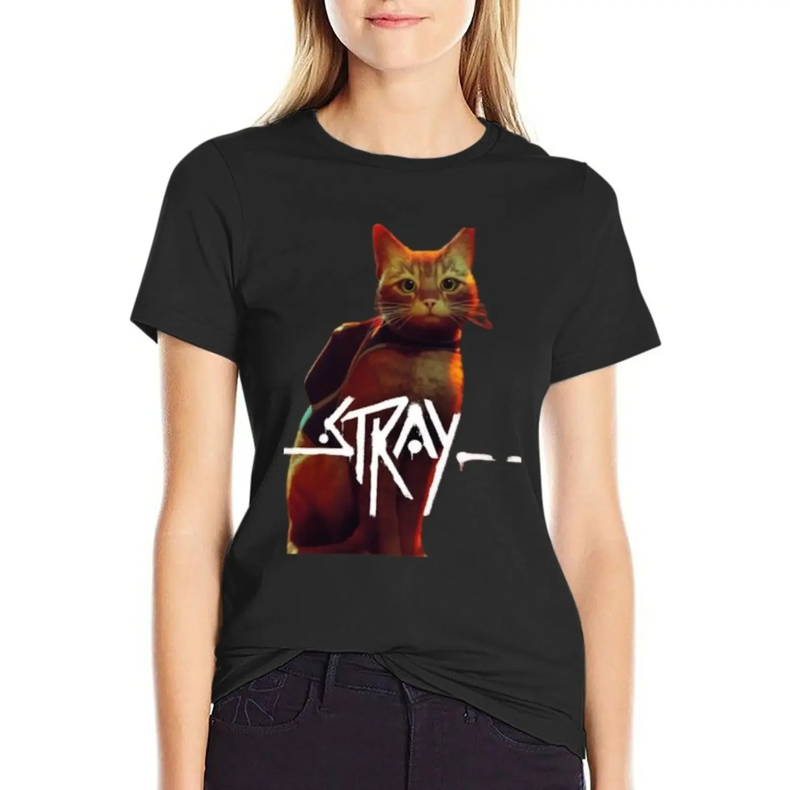 

stray cat game T-Shirt summer clothes plain plus size tops funny t-shirts for Women loose fit