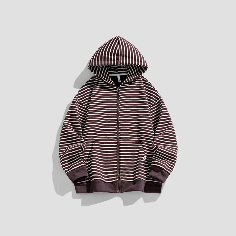 TFETTERS Brand Zip-up Hooded Jackets Mens Fleece Striped Baggy Autumn Winter New Motion Jackets for Man Korean Fashion Men Coat