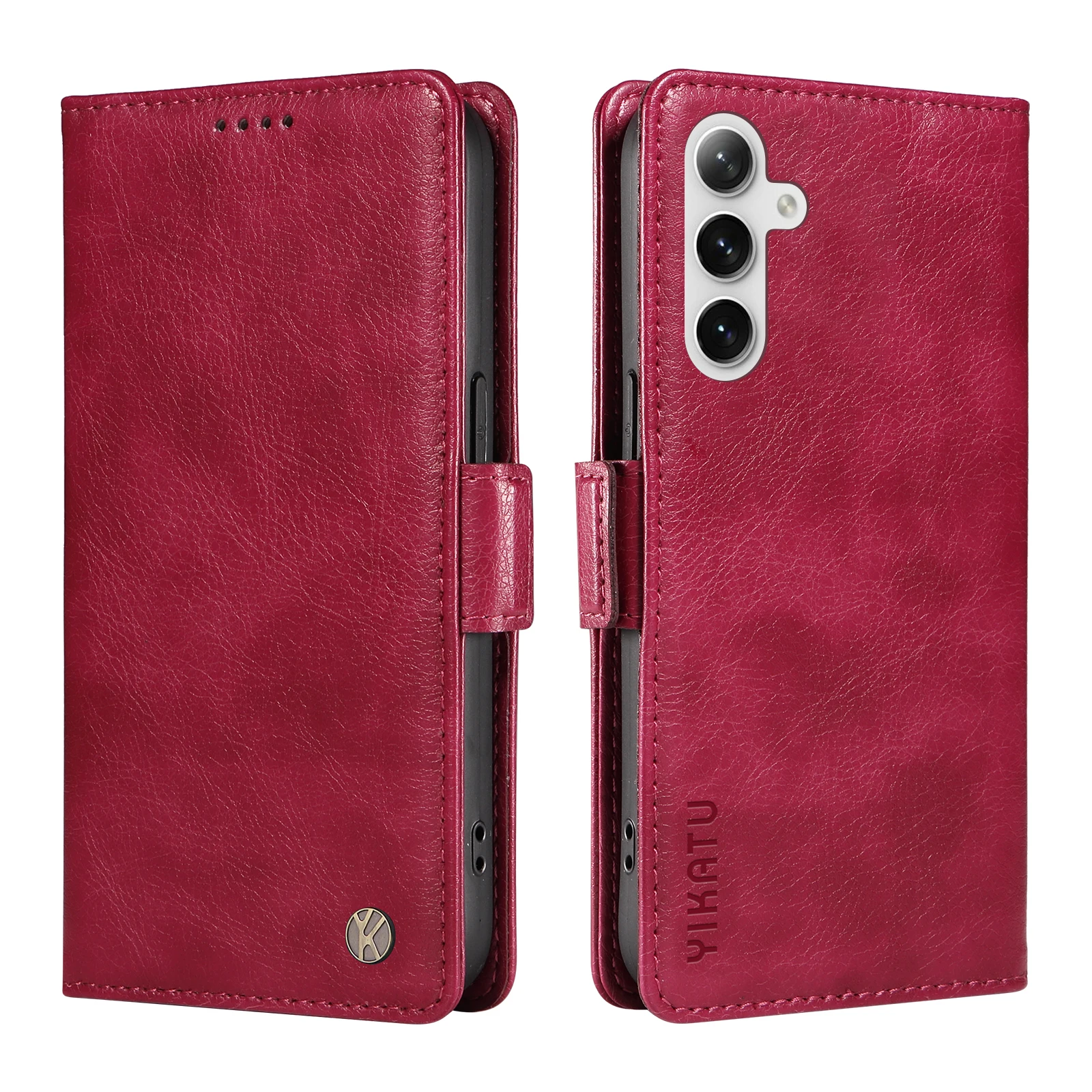 حافظة لهاتف سامسونج جالاكسي S 9 10 20 21 22 23 24 25 Plus Ultra FE ليتشي الحبوب الفاخرة بإبزيم جانبي لتخزين البطاقات والمال