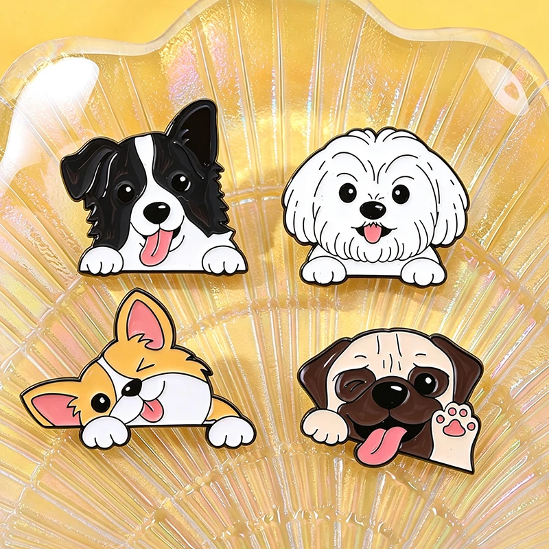 New Cute Animals Pet Dogs Border Collie Corgi Pins Set Cartoon Enamel Brooch Badge Jewelry for Bag Clothing Backpack Party