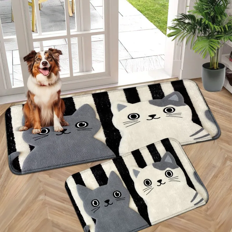 Flannel Double Cat Floor Mat, Non-slip Absorbent Foot Pad At The Entrance, Dirt-resistant Carpet At The Household Entrance