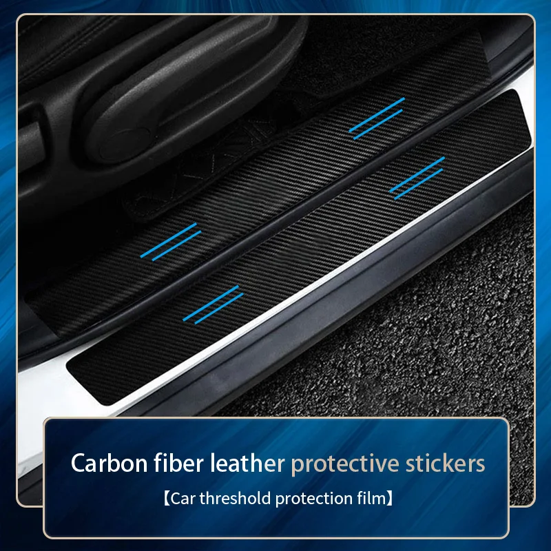 1/4/5/9 Pcs Car Door Carbon Fiber Threshold Protector Decal for Trunk Bumper Sticker for Blue Line None Logo