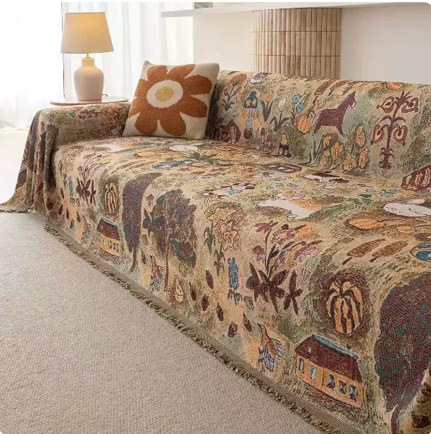 Skin-friendly Couch Cover Full Wrap Sofa Slipcover 3 Seater Bohemia Living Room Decor Blanket