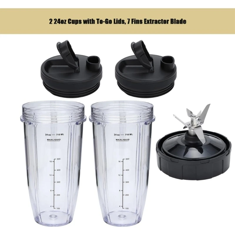 Replacement Cups for Ninja BN801-24 Oz Cups with 7 Fins Parts Fit BL480 BL482 BL642 Dropship