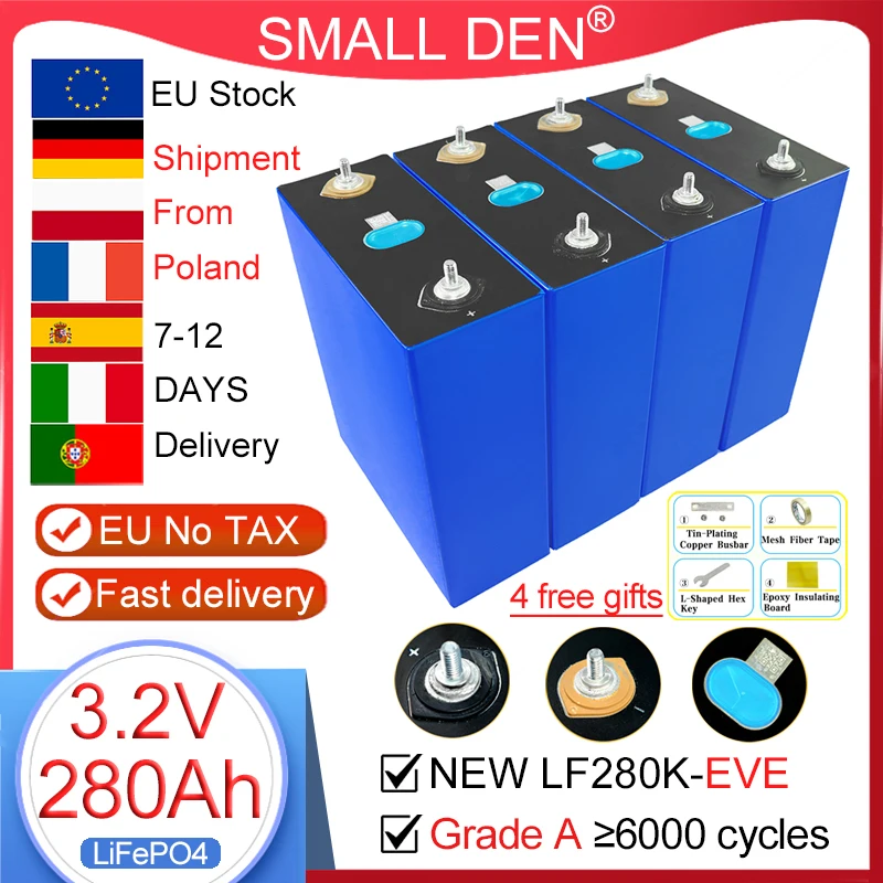 

4-32PCS LF280K 3.2V 280Ah LiFePO4 Battery Grade A Lithium Iron Phosphate DIY 12V 24V Solar storage RV Inverter Golf cart No TAX