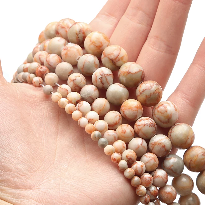 Glatte rote Netzwerk-Natursteinperlen, rund, lose Spacer-Perlen für die Schmuckherstellung, DIY-Armband, Halskette, Ohrring-Zubehör – Detail 1