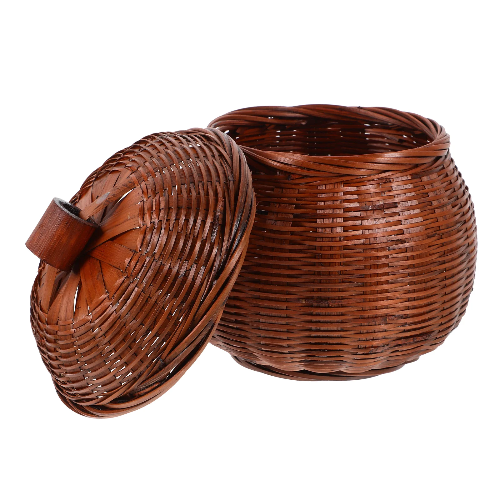 

Organizer Bamboo Storage Box Woven Basket Baskets with Lids Round Bins for Shelves