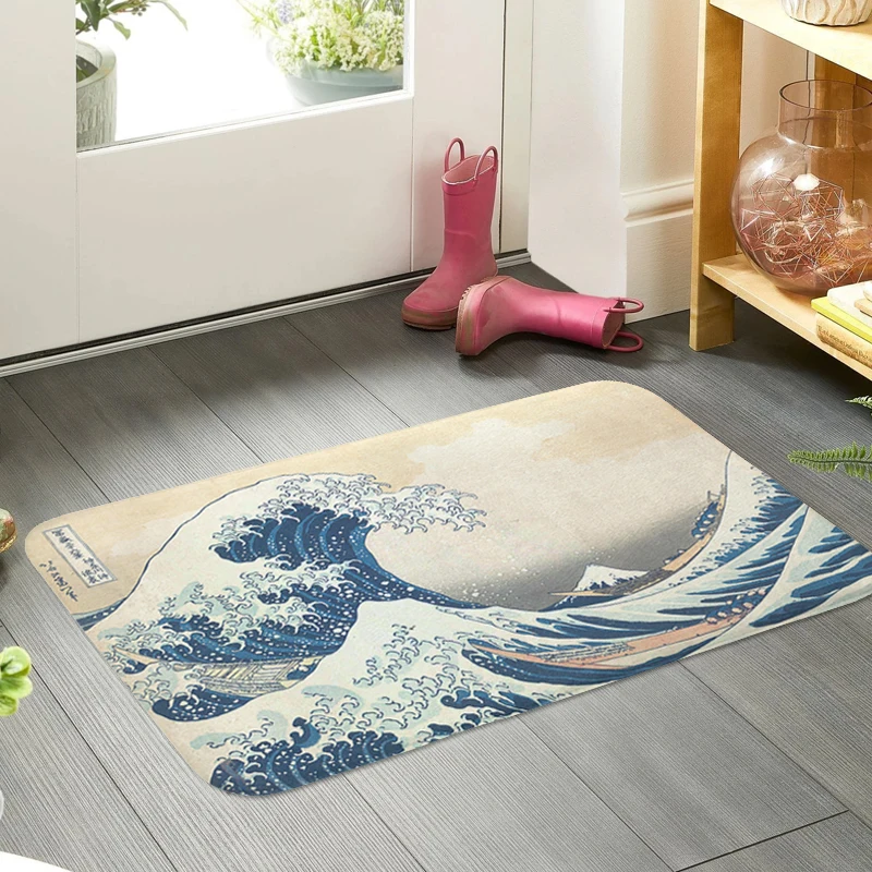 Kitchen Mat Non-slip Japanese Waves Custom Doormat Entrance Door Floor Corridor Carpet Slip-resistant Home Decor Items Bath Rug