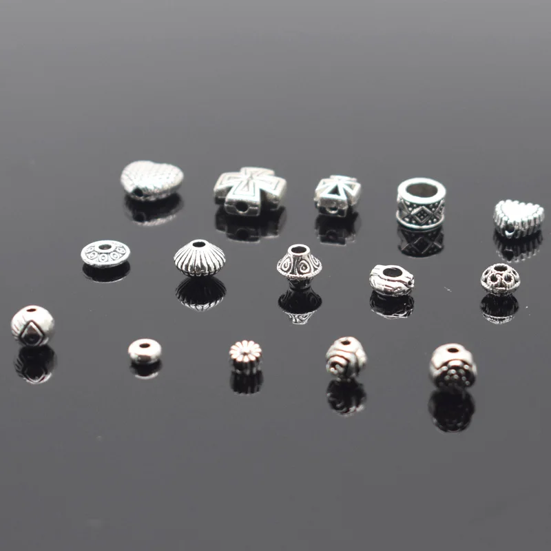 20/50pcs/Lot Spacer Beads Charms Antique Silver Color Big Hole European Mental Beading Jewelry Making Bracelets DIY Accessories