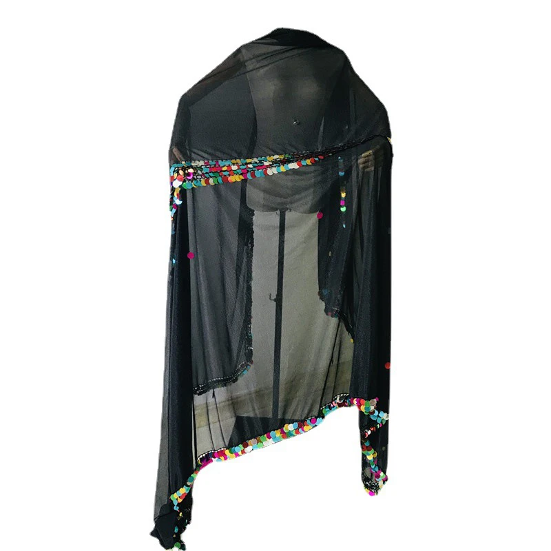 Belly Dance Scarf with Sequins Decorate Stage Show Scarf Girl Performance Show Veils Hand Thrown Scarves Dancer's Clothes