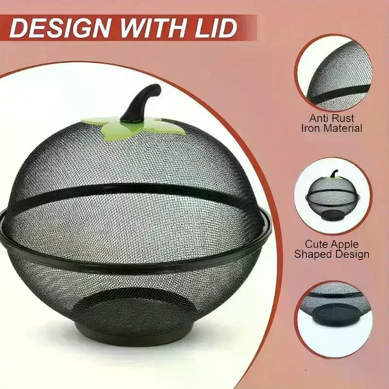Fruit Basket With Mesh Lid Heavy-duty Rust-proof Design Fruit-shaped Storage Container With Ventilation Holes Metal