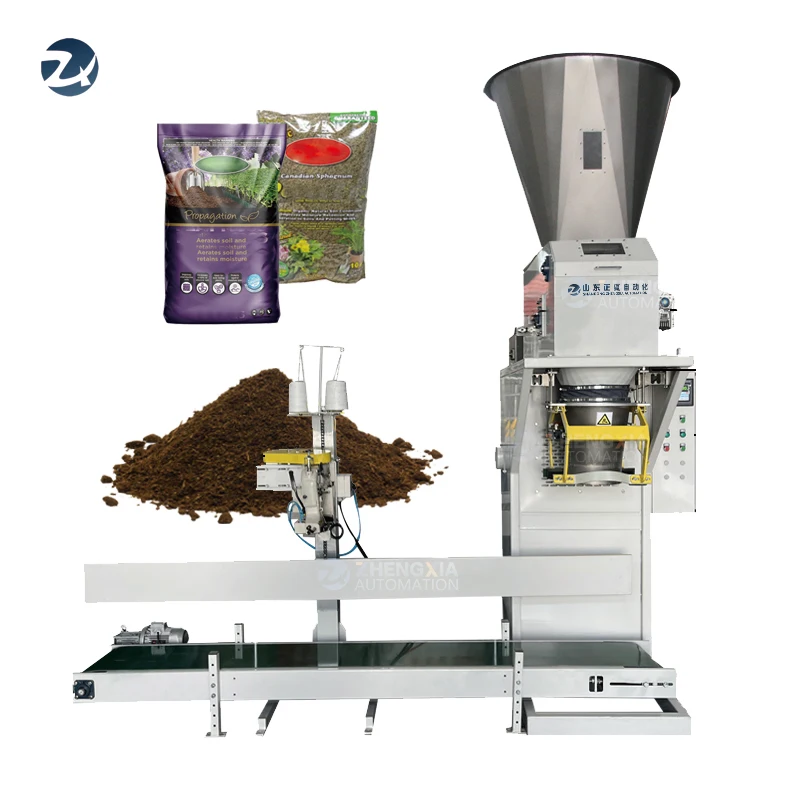 Máquina envasadora semiautomática de 15kg, 20kg, 25kg, 50kg, abono de suelo, musgo de turba orgánica, bolsa de PP, pesaje, llenado y sellado