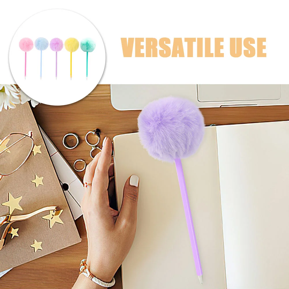 5 Pcs Cute Hair Ball Pen Novelty Writing Pens Furry Puffy for Kids Fun School Supplies Girls Child