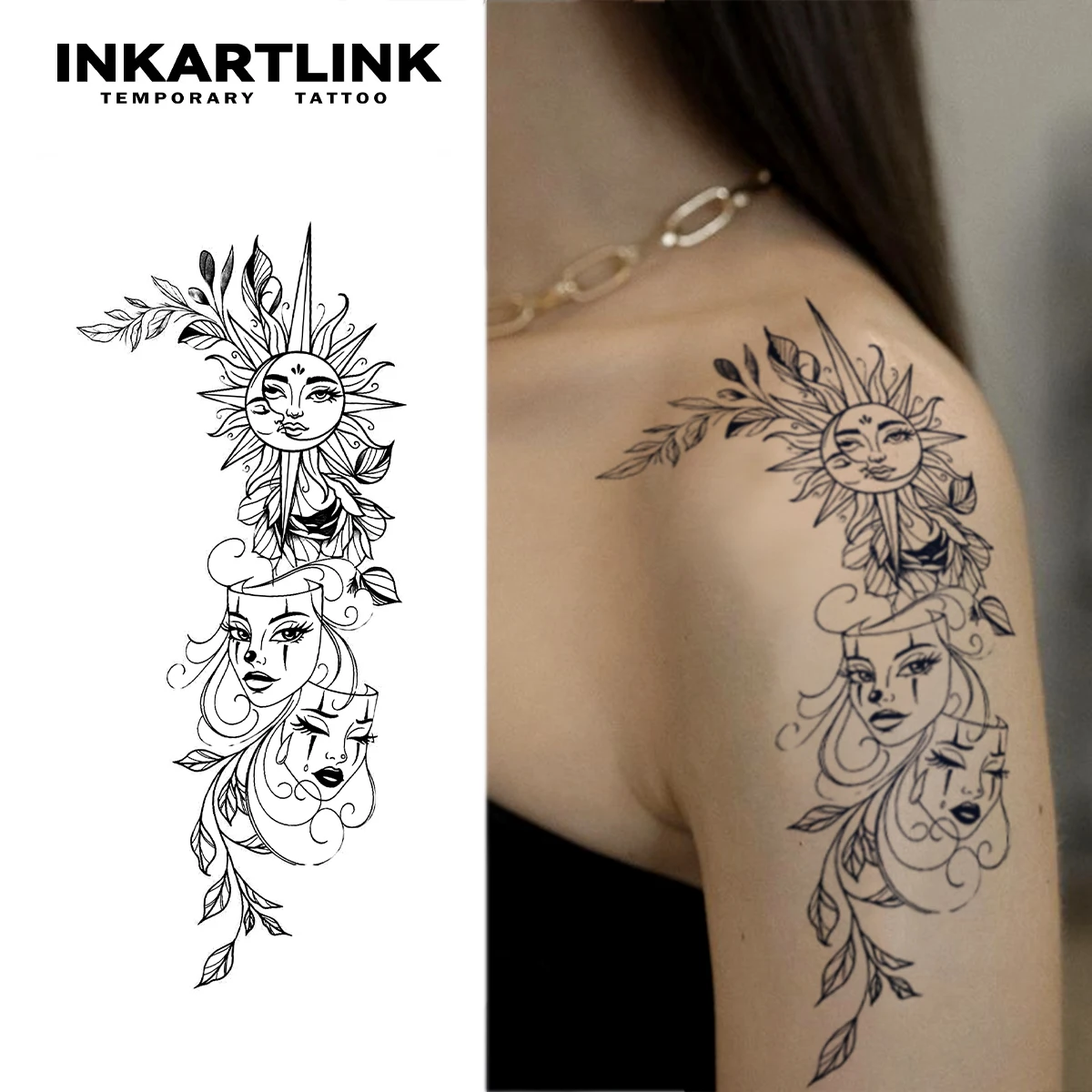 INKARTLINK Art Mask Flower Juice Tattoo Patch Waterproof Continuous Color Rendering 1-2 Weeks Essential for Trendy People