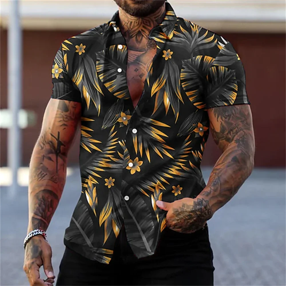 Hawaiian plant printed shirts men\'s 3D printed short sleeved shirt 2023 beach holiday top summer beach casual quick drying tops