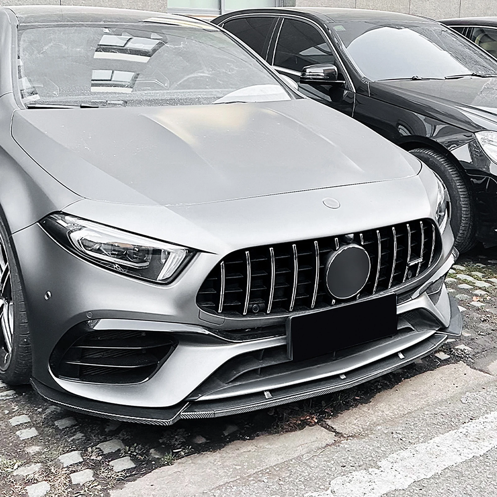 

Carbon Fiber Look/Gloss Black Front Bumper Spoiler Lip Lower Diffuser Protector For Mercedes Benz A Class W177 A45 A45S 2019-23
