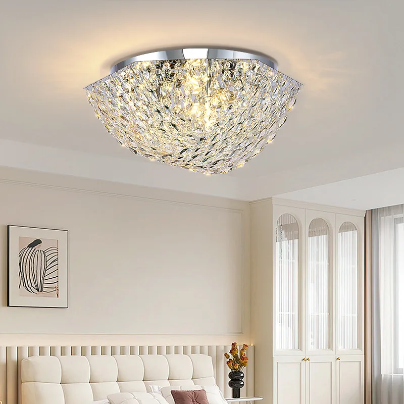 K9 Crystal Flush Ceiling Light Chrome Stainless Steel Frame Luxury Decor Chandelier For Living Room Bedroom Home Lighting