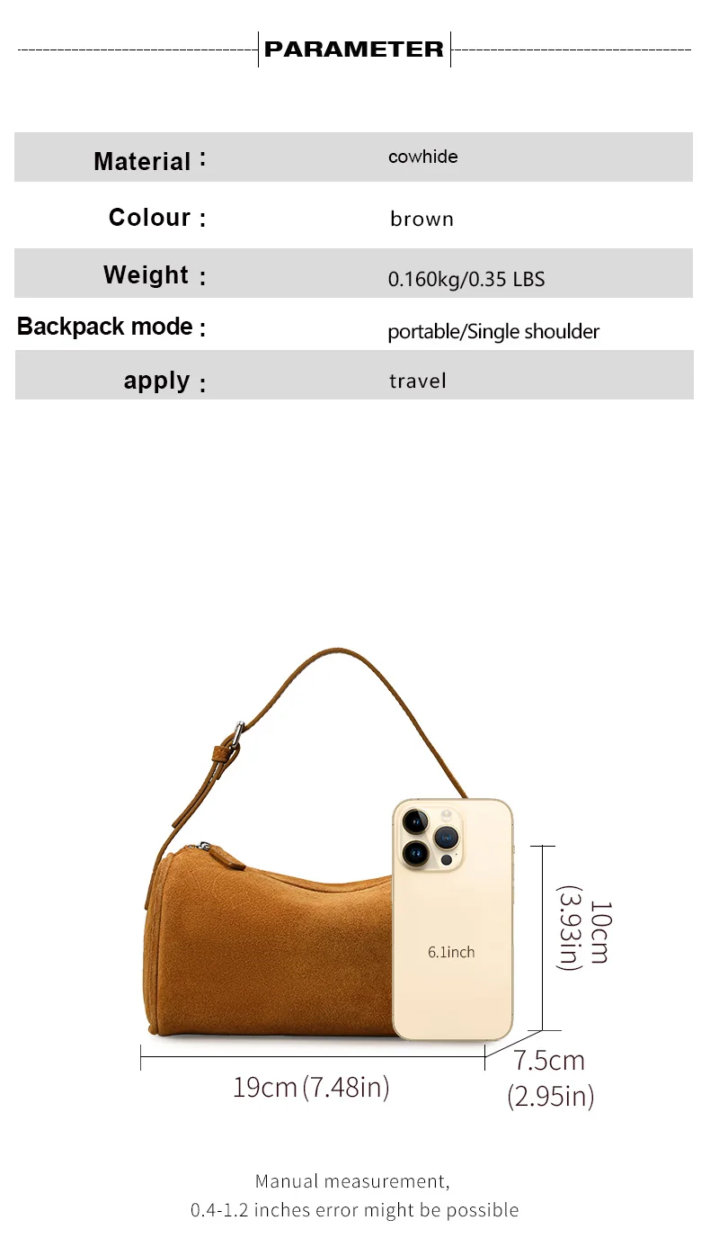 Aidanni Echtleder-Wildleder-Unterarmtasche für Damen, 2026 Neue Retro-Zylindertasche, Handytasche, Umhängetasche – Detail 4