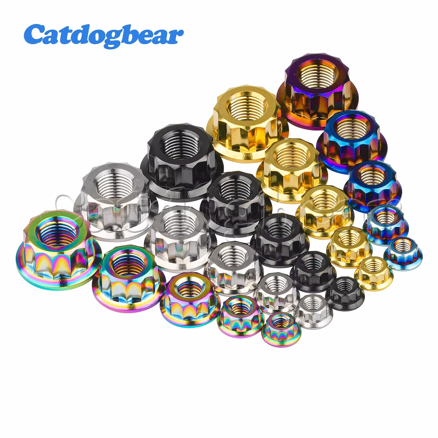 Catdogbear 4PCS Titanium Nuts Double Hex Flange 12 Point Nut M5 M6 M8 M10 M12 Flange Nut For Motorcycle Modification