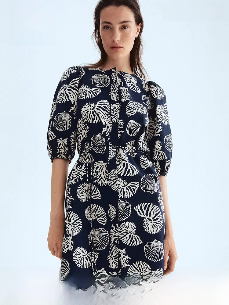 

Женская летняя юбка H&M Dr Summer с коротким рукавом, цветочным принтом, приталенная, повседневная, из 100% хлопка, миди
