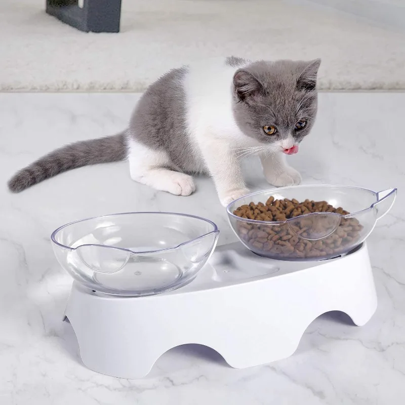 Cat Food Bowls Non-Slip Double Cat Bowl Dog Bowl with Stand Elevated Tilted Anti Vomiting Orthopedic Kitty Bowls Pet Products