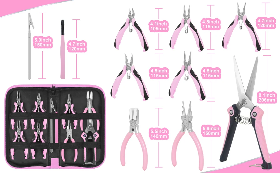 NEWACALOX DIY Mini-Schmuckzangen, Spitzzangen, rutschfeste Flachzangen, Diagonalzangen, gebogene Zangen, Werkzeug – Detail 15