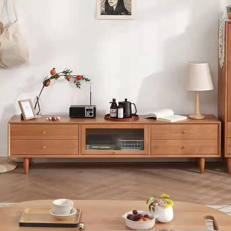 Light luxury solid wood log color TV cabinet cherry wood, audio-visual cabinet furniture