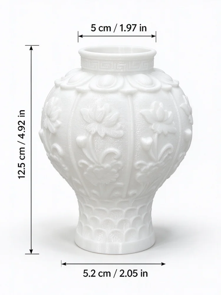 12.5cm Tall Small Desktop Vase, 3D Printed White Petg with Embossed Lotus Pattern, Octagonal Ruyi Design, Spherical Narrow-Mouthed Bohemian Style, Decorative Vessel for Dried Flowers and Pampas Grass, Home Decor for Living Room and Bedroom, Bathroom Shelf and Office Decoration, Small Apartment Arrangement for Wedding Scenes, Shatterproof Lightweight Creative Home Decor Gift - view 3