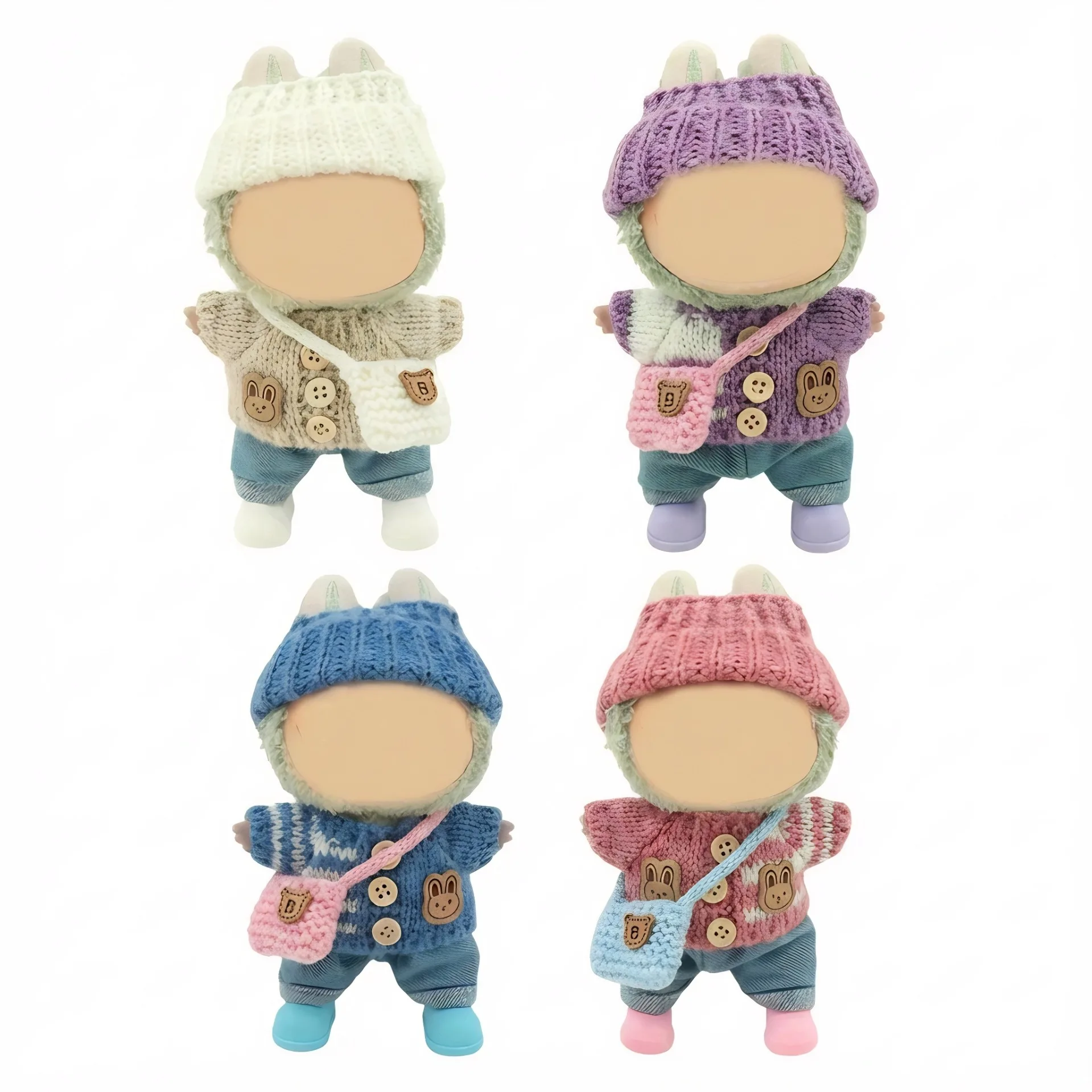 

Suitable For 17cm Doll Clothes Accessories, Teddy Bear Patches, Contrasting Sweaters, Yarn, Headband, Knitted Bag Set，For Labubu