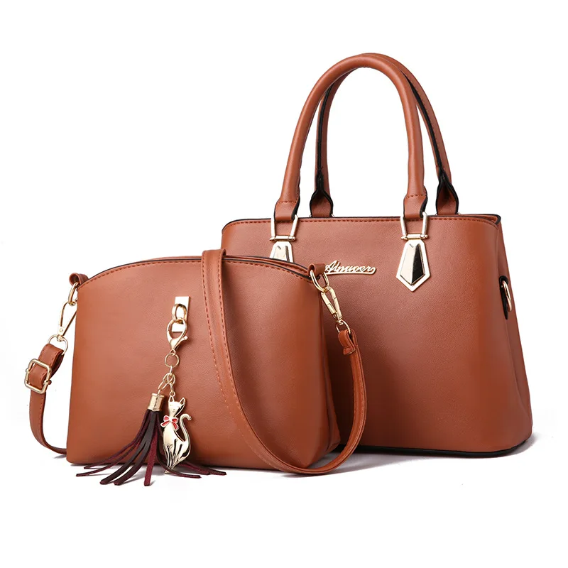 

TRAVEASY 2023 Brand Luxury Women Hand Bags Set Solid Zipper PU Leather Tassel Shoulder Composite Bag Female Bolsa Luxo