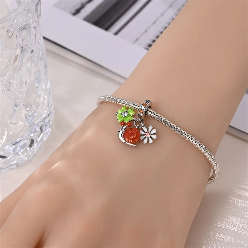 New S925 Silver Snail Butterfly Sunflower Rose Rain Spring Charms Beads Fit Pan 925 Original Bracelets DIY Gifts Fine Jewelry