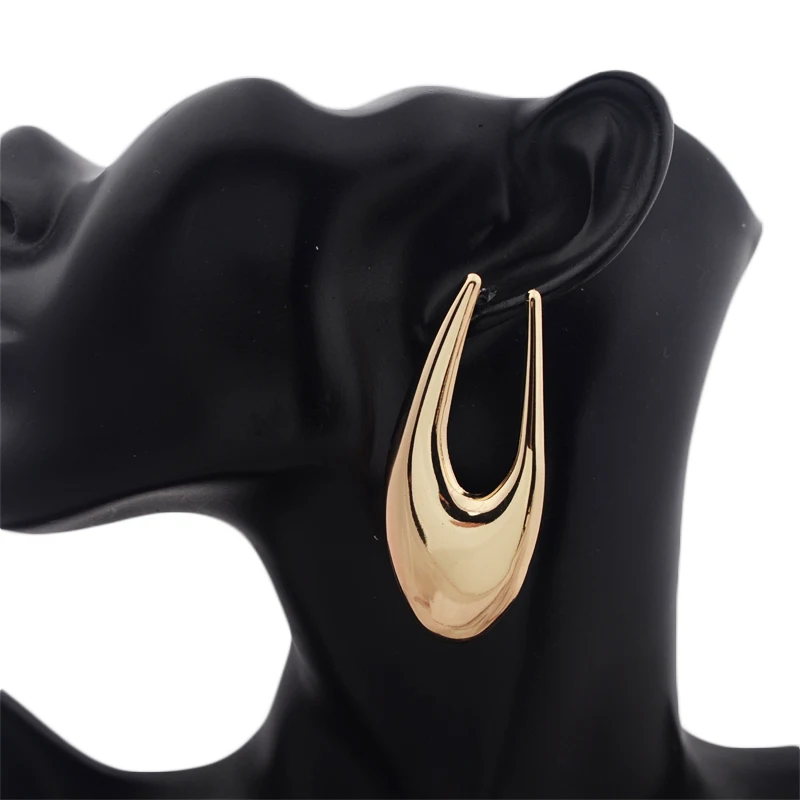 Big Exaggerated Women\'s Hanging Earrings Hollow U Shape Hyperbole Dangle Earrings Gold Color Metal Drop Earrings Fashion Jewelry