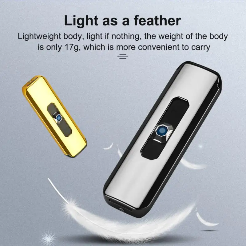 Electronic USB Push-up Button Lighter Double-sided Point USB Rechargeable Lighter Windproof Cigarette Lighter Gift Box Accessory