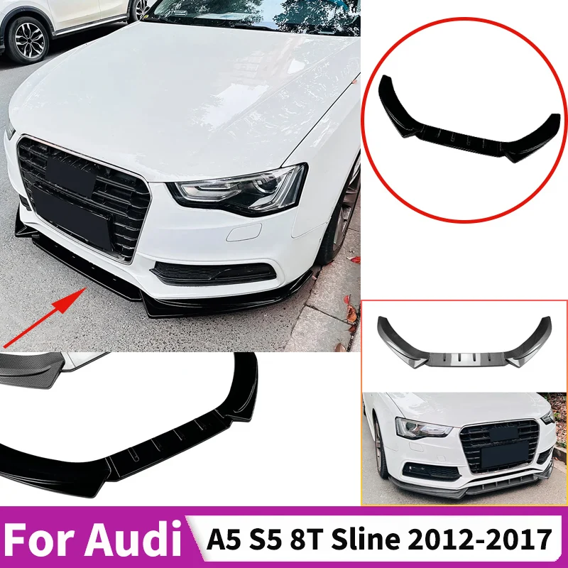 Front Bumper Lip for Audi A5 S5 8T Sline 2012-2017 Spoiler Diffuser Splitters BodyKit Tuning Aprons Cover Guard Board Auto Parts