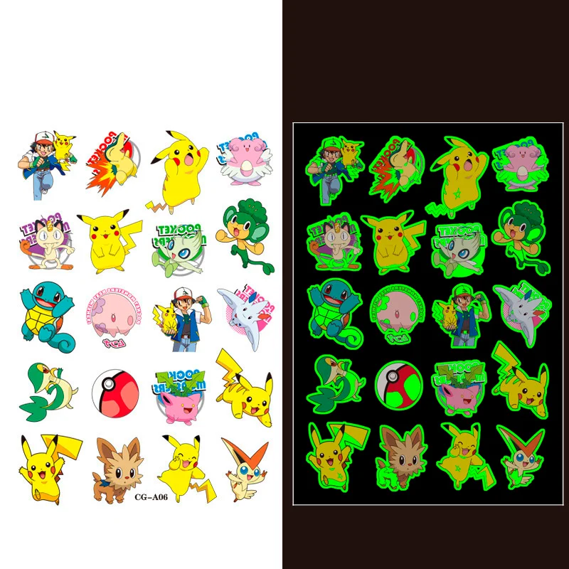 Luminous Tattoo Sticker Pokemon Pikachu Children Arm Face Glowing Tattoo Children Body Art Tattoo Charmander Tattoo Cartoon