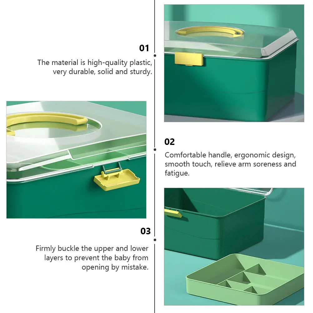 

1pc Portable Medicine Box Green Durable Double Layer Household Storage Organizer Emergency Medicines Outdoor Use Handheld
