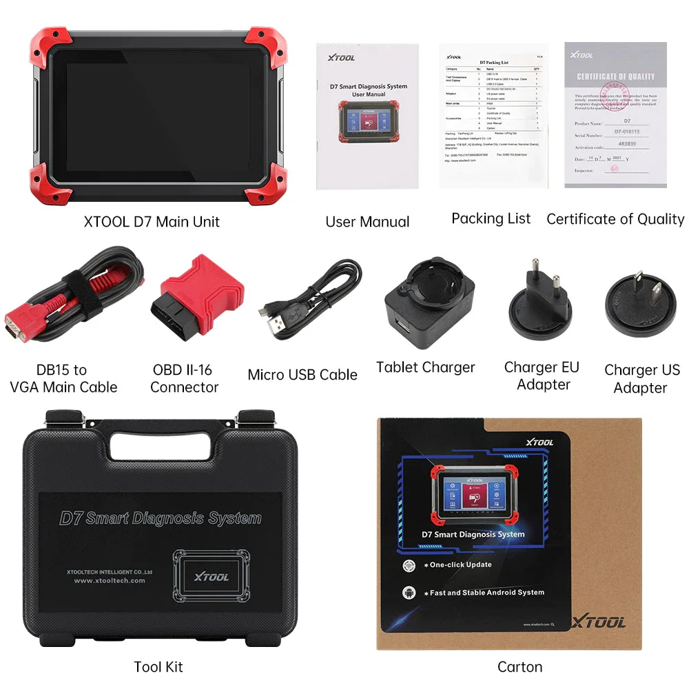 XTOOL D7 OBD2 Scanner Full System Active Test Vehicle Diagnostic Tools Key Programming Machine For Cars With 36+ Functions