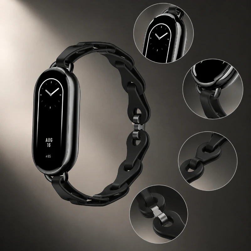 Hohles Silikonarmband für Xiaomi Mi Band 8/9 Stilvolles Gliederarmband für Smart Band 8 9 Ersatz-Armband Zubehör